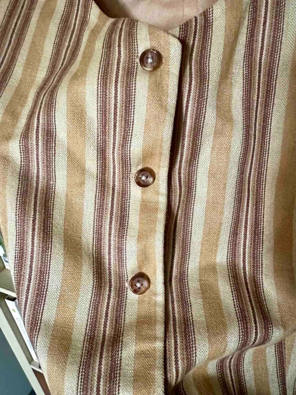 Vintage Rena Rowan Saville Vest Linen Lined XL 16 Like New Striped TanBrown - Picture 3 of 16